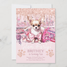 Convite Cachorro Elegante Glitter Glam Birthday