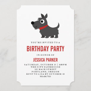 Convite Cachorro escocês preto e Festa de aniversário ve