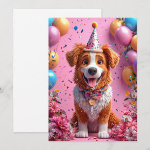 Convite Cachorro Feliz Celebrando Aniversário