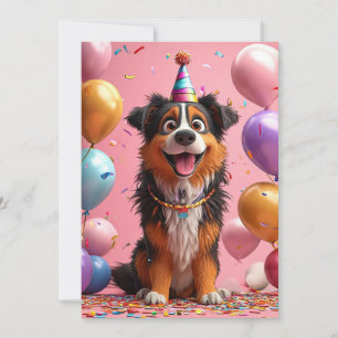 Convite Cachorro Feliz Celebrando Aniversário Com Bolo