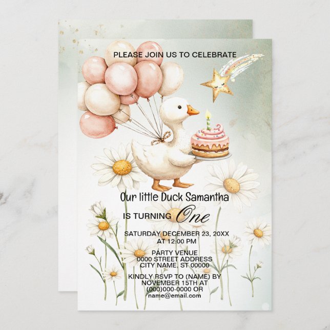 Convite Cachorro Festa de aniversário branco de ganso bran (Frente/Verso)