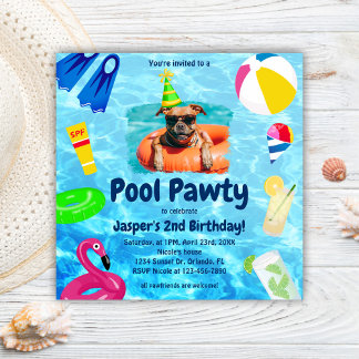 Convite Cachorro Festa de Piscina de Aniversário Puppy Paw