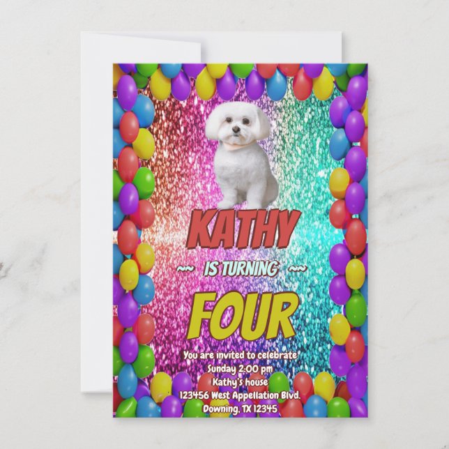 Convite Cachorro Filhote Canino Bebê Peludo Late Tema Pelu (Frente)