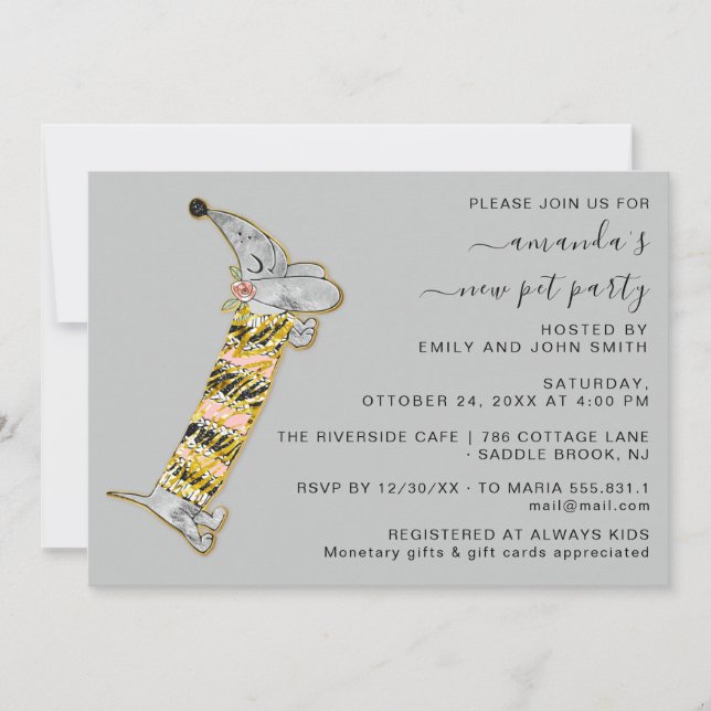 Convite Cachorro Fofo Doce Novo Pet Festa Casa Festa Cinza (Frente)