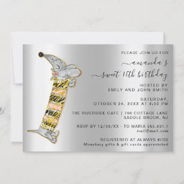 Convite Cachorro Gelado Doce 16ª Cinza de Prata Festa de a