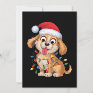 Convite Cachorro Golden Retriever Chapéu de Papai Noel Luz