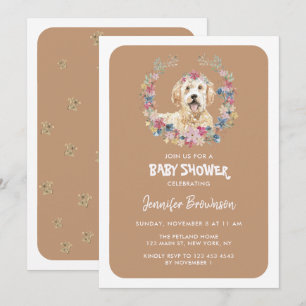 Convite Cachorro Goldendoodle Flores Rústicas