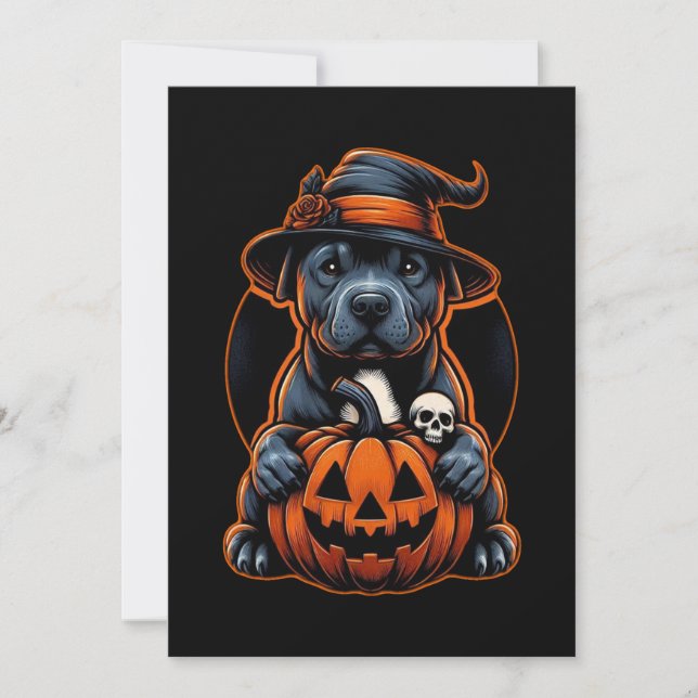 Convite Cachorro Halloween - Bruxa Pitbull (Frente)