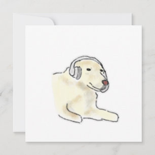 Convite Cachorro Labrador Creme Usando Fones de Ouvido