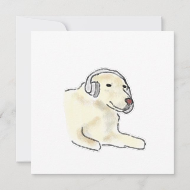 Convite Cachorro Labrador Creme Usando Fones de Ouvido (Frente)
