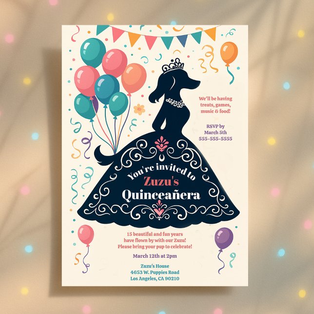 Convite Cachorro Lover é bela Quinceañera Birthday Fiesta (Dog Lover's Beautiful Quinceañera Birthday Fiesta Invitation)