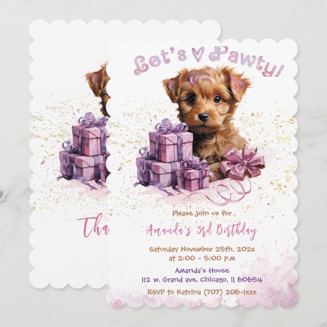 Convite Cachorro Papoila Aniversário (Frente/Verso)