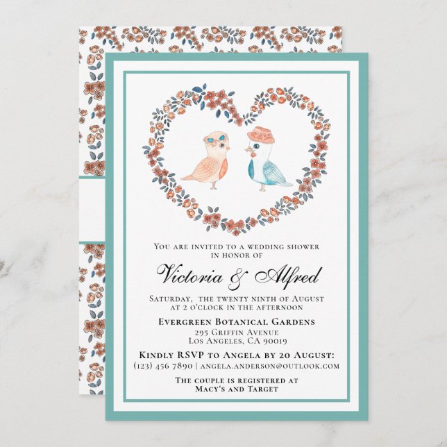 Convite Cachorro Pastel Aquarela Pássaros Casais Chá (Frente/Verso)