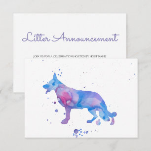 Convite Cachorro Pastor Alemão Aquarela Roxo Azul