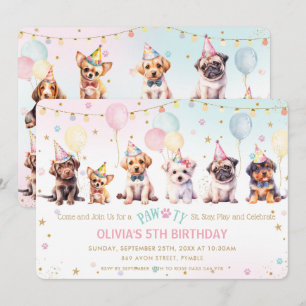 Convite Cachorro Pawy Bonito Adorável Festa de aniversário