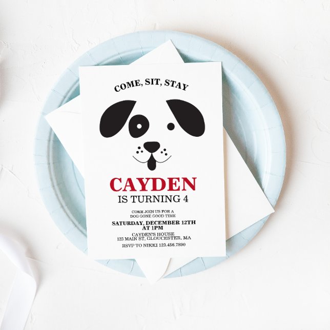 Convite Cachorro preto e branco Aniversário (Criador carregado)