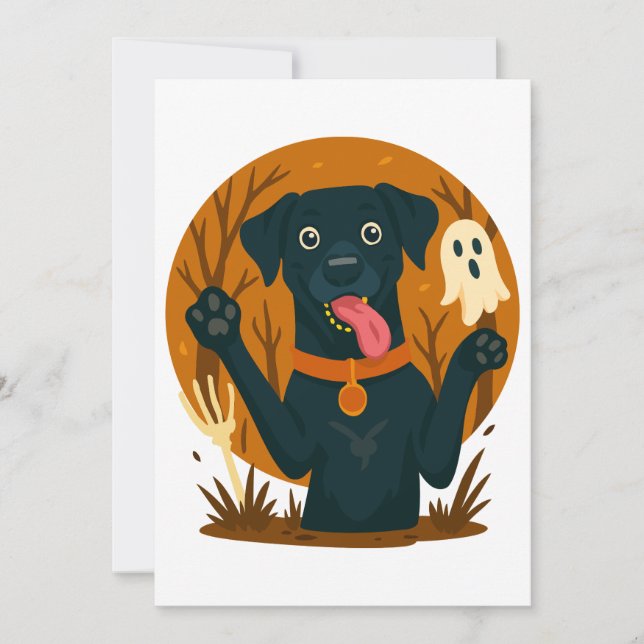 Convite Cachorro Preto Fofo e Assustador com Fantasma  (Frente)