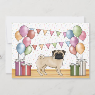 Convite Cachorro Pug Cartoon Colorido Pastéis Aniversário