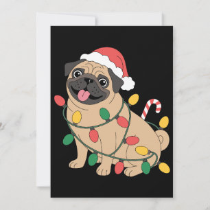Convite Cachorro Pug de Natal Chapéu do Papai Noel Luzes B