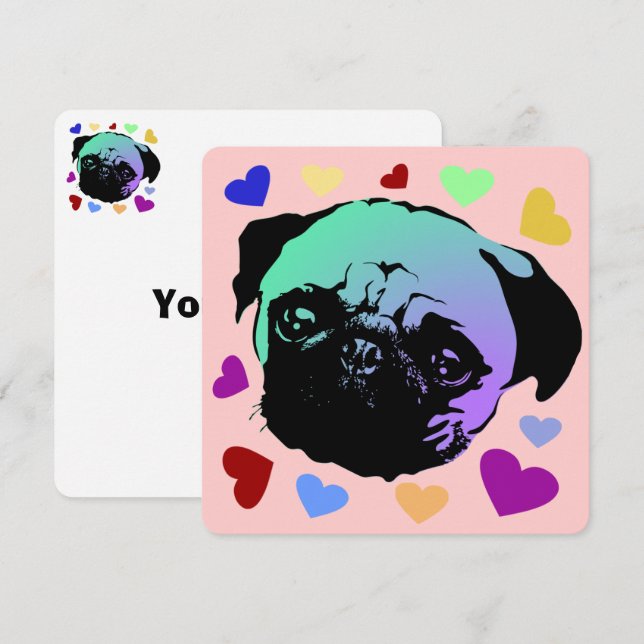 Convite Cachorro Pug Filhote PopArt Estilo Retro (Frente/Verso)