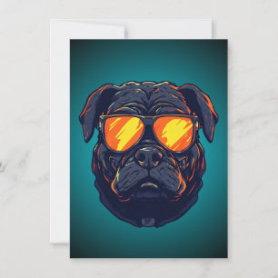 Convite Cachorro Pug Mecha Cyberpunk Óculos de Sol Neon Jo