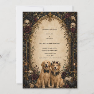 Convite Cachorro Retriever Dourado com Crânio Gótico Perso