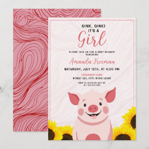 Convite Cachorro Rosa Girassóis Rosa Chá de fraldas