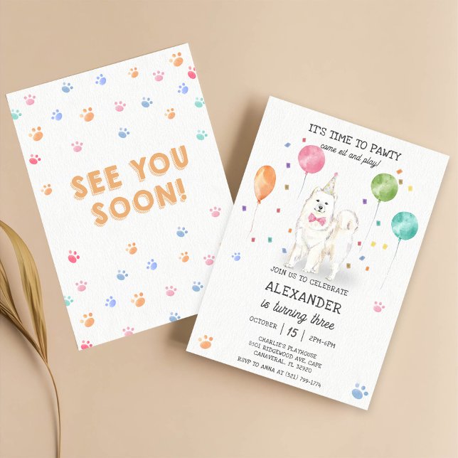 Convite Cachorro Samoado Pawpy Puppy Aniversário Rosa (Criador carregado)