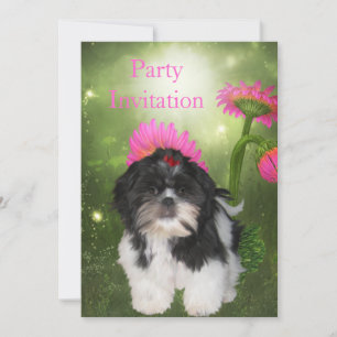 Convite Cachorro Shih Tzu e Flores