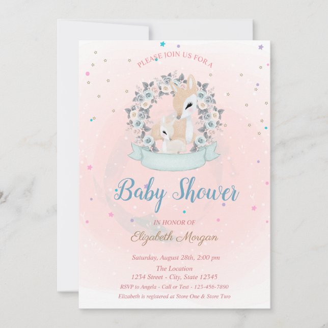 Convite Cachorro, Stars Rosa Azul Chá de fraldas (Frente)