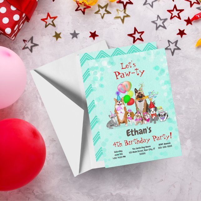 Convite Cachorros bonitos Celebração de Aniversário Paw-ty (Criador carregado)