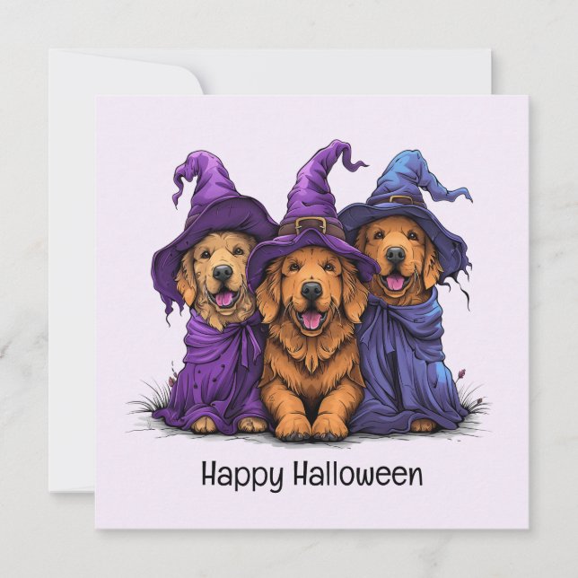 Convite Cachorros de bruxas de Ouro de Halloween (Frente)