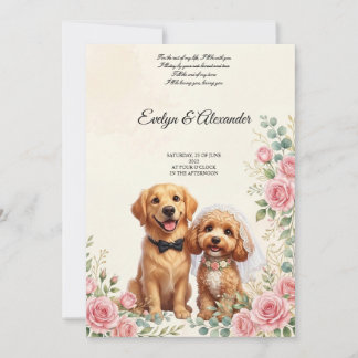 Convite Cachorros de Casamento Fofos Noiva e Noivo 