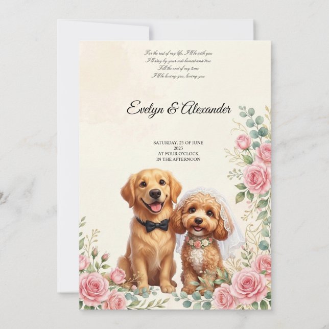 Convite Cachorros de Casamento Fofos Noiva e Noivo  (Frente)