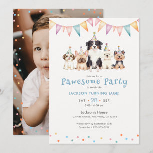 Convite Cachorros de Festa Incríveis Foto Personalizada pa