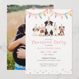 Convite Cachorros de Festa Pawesome para Foto de Aniversár