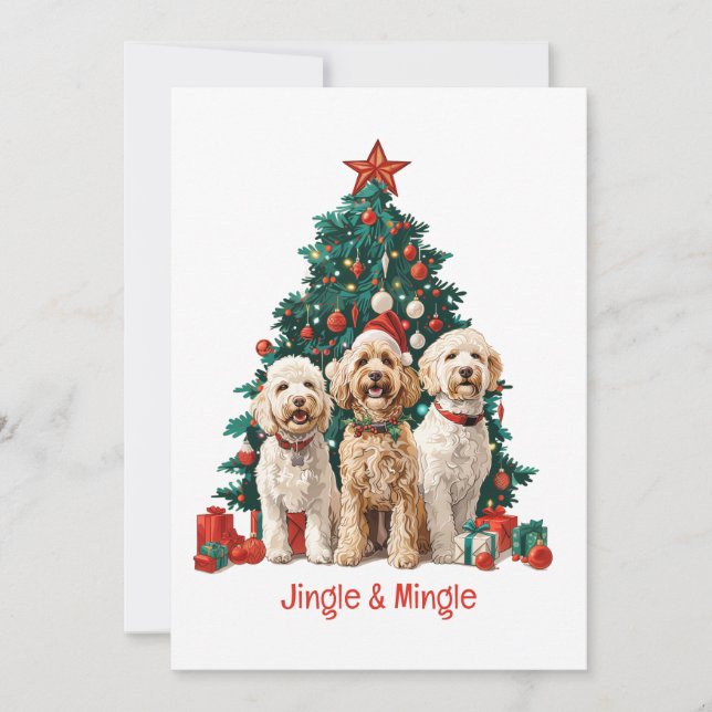 Convite Cachorros De Goldendoodle E De Natal (Frente)