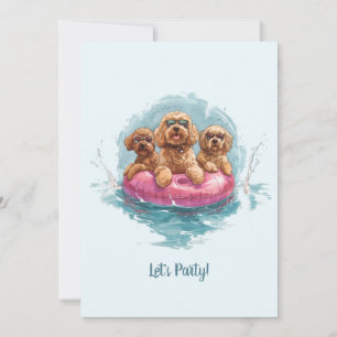 Convite Cachorros de Goldendoodle Piscina de Abacaxi de Ve