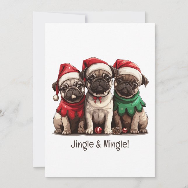 Convite Cachorros De Natal Jingle E Mingle (Frente)