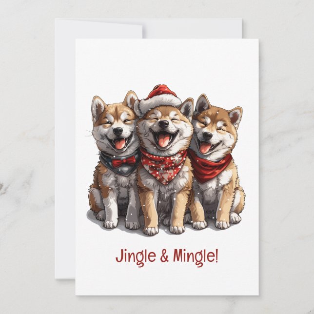 Convite Cachorros de Papais noeis de Shiba Inu de Natal Ji (Frente)