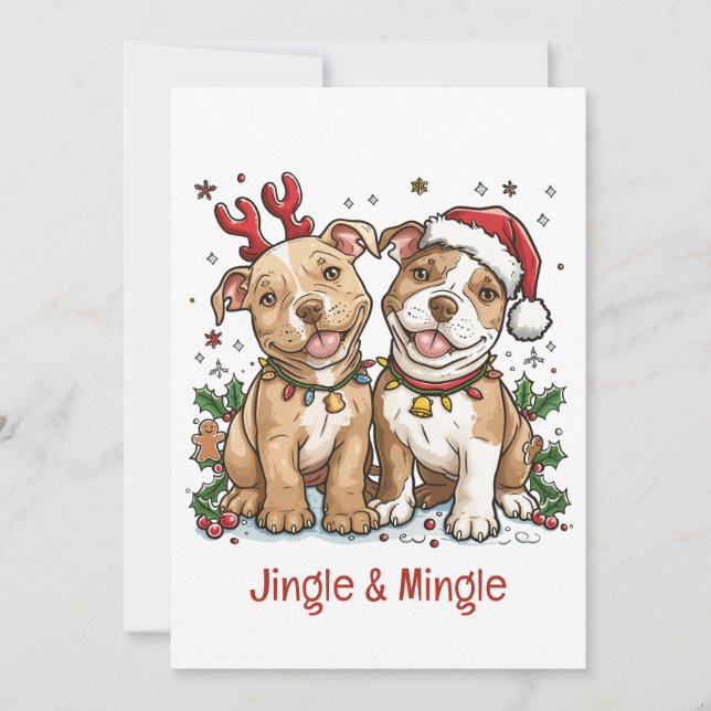 Convite Cachorros De Touro De Natal Jingle E Mingle (Frente)