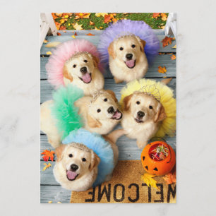 Convite Cachorros Dourados Pedindo Doces ou Travessuras