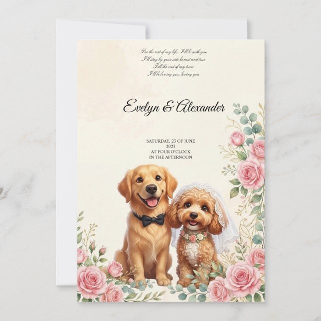 Convite Cachorros Fofos de Casamento  (Frente)