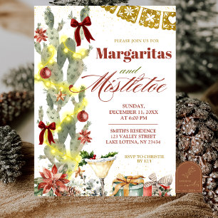 Convite Cacto com Laço Vermelho Margaritas e Visco de Nata