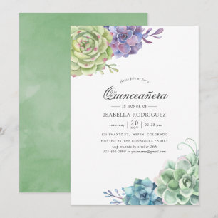 Convite Cacto de Aquarela Suculentas Quinceañera