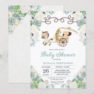 Convite Cactos Floral Mexicana Baby Girl Chá de fraldas Ch