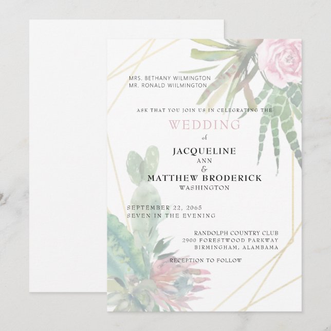Convite Cactos Modernos Pais Tropicais Casamento Matte (Frente/Verso)