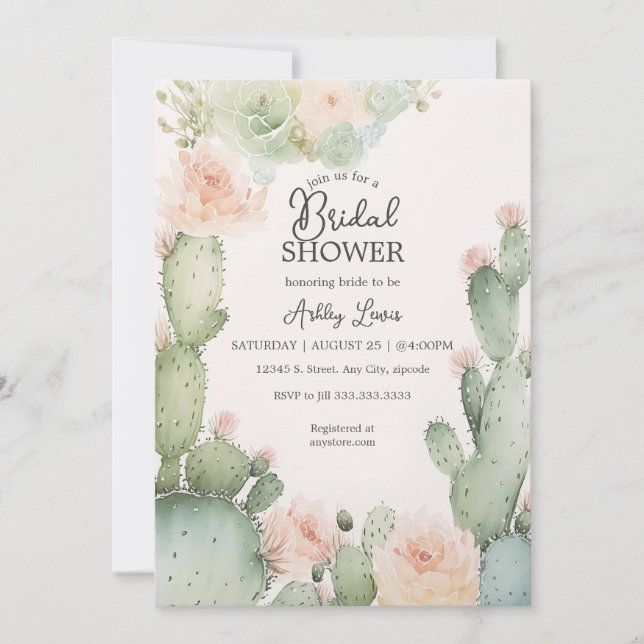 Convite Cactus Bridal Boho Flowers Greenery (Frente)