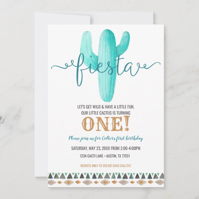 Convite Cactus Customized Birthday Chá de fraldas Fiesta (Frente)