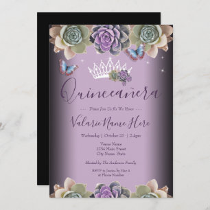 Convite Cactus e Butterfly Elegante Quinceanera Invitation